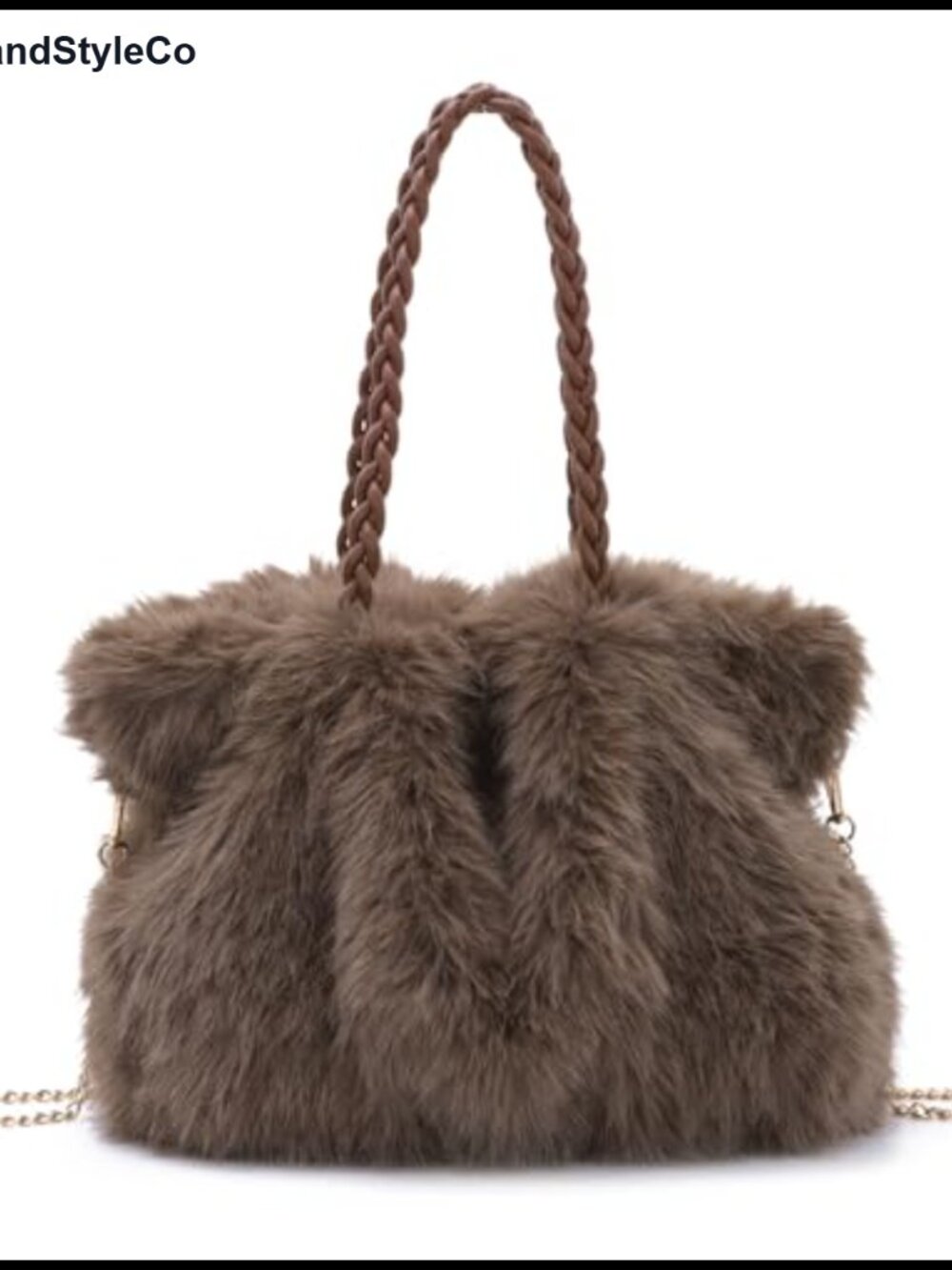 Faux Fur Tote Bag Satchel with Chain Crossbody Furry Plush Handbag